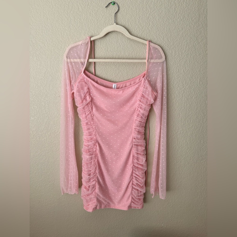 Lucy in the Sky Sarai Ruched Bodycon Dress in Pink